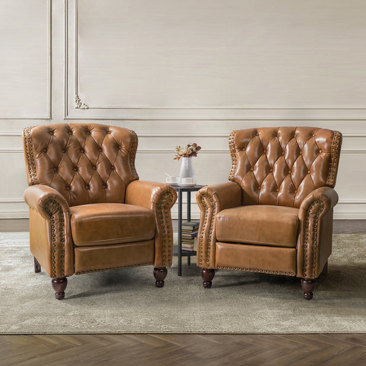 Tufted leather 2025 wingback recliner